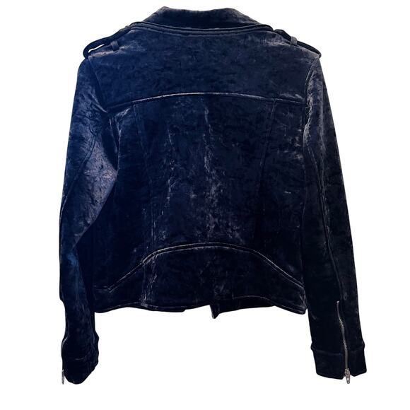 BLANKNYC Moto Jacket Women L Black Crushed Velvet Biker Zip Pocket Streetwear - Picture 2 of 14